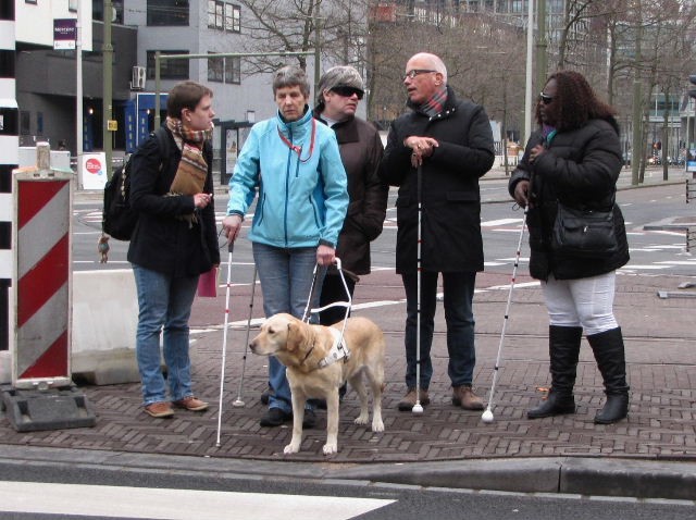 Foto groep blinden bij oversteekplaats